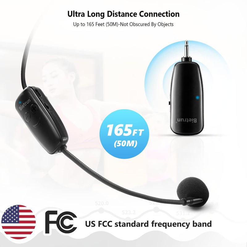 Bietrun Wireless Microphone Headset, UHF Wireless Headset Mic System, 160ft Range,1/8'' and 1/4'' Plug, for Speakers, Voice Amplifier, PA System(Not Supported AUX/iOS) - Image 3
